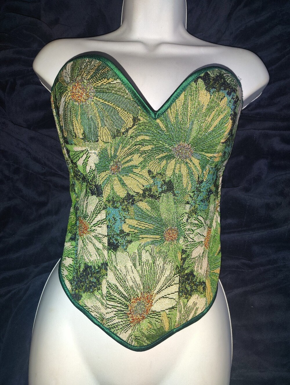 SHEIN Green and Cream Floral Strapless Corset Top